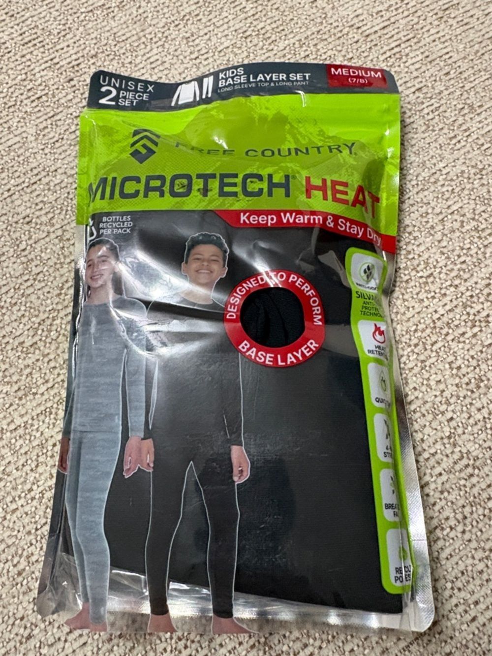 NWT Free Country Microtech Heat Kids Base Layer Set - Black